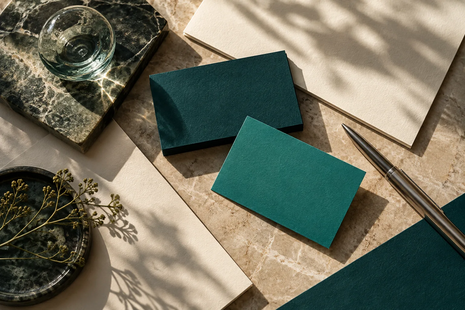 Teal stationery and textured paper samples