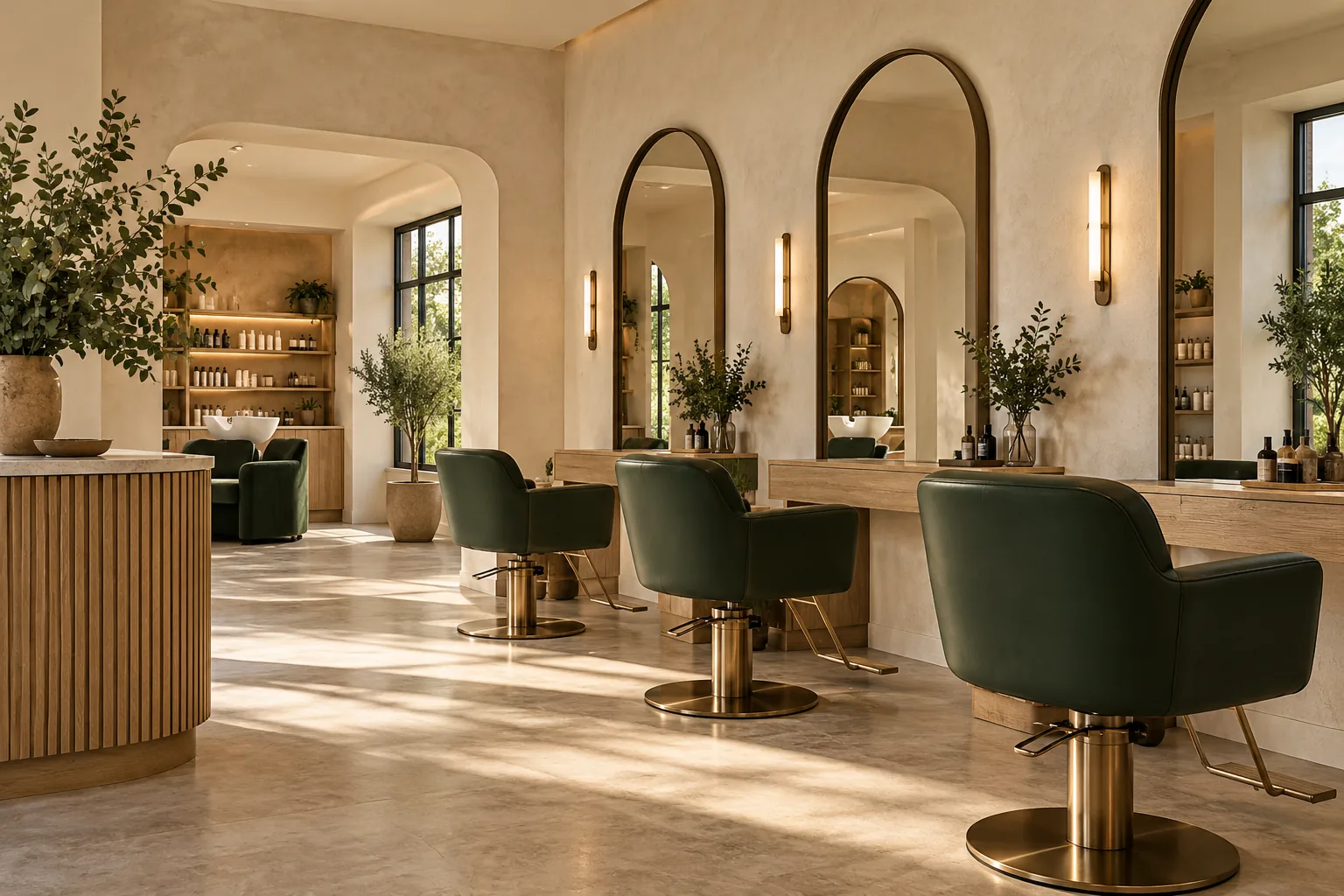 Illustrative salon interior with warm natural materials